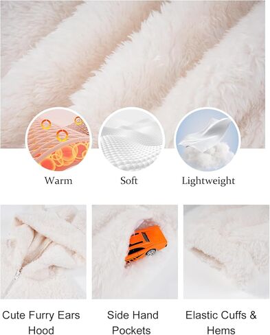 Flygo Girls Fleece Jumpsuits Fuzzy Hooded Rompers Kids Zip up Onesie Romper Costume Warm Winter Clothes 5-14 Years in Saudi Arabia