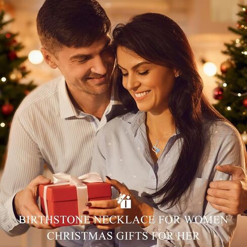 Iefil Birthstone Necklace Gifts for Women - 925 Sterling Silver Double Heart Birthstone Necklace | Anniversary Birthday Gifts for Women | Personalized Gifts | Jewelry Gifts for Wife Mom in Kuwait