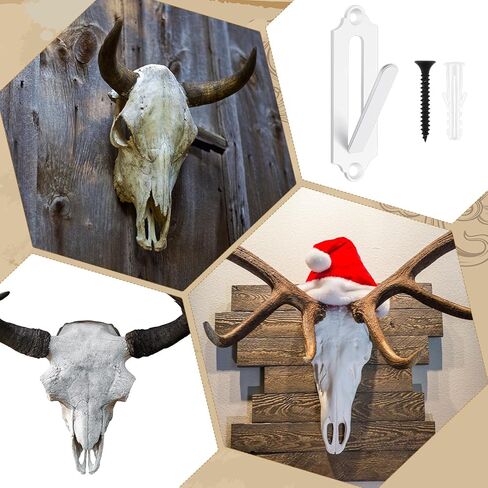 شماعة جمجمة أوروبية معدنية على شكل جمجمة أوروبية لصيد الغزلان جمجمة جبل قرن الوعل جمجمة عاهرة للغزلان الظباء الصغيرة لعبة حيوانات الغزلان دعامة شماعات كاملة مع مسامير، أسود in Kuwait