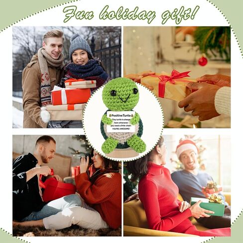 حيوانات الكروشيه الإيجابية سلحفاة مع بطاقة إيجابية، دمية كروشيه ملهمة تحفيزية مصنوعة يدويًا، دمية صوف محبوكة صغيرة تبتهج هدية مضحكة لطيفة على شكل سلحفاة كروشيه in Kuwait