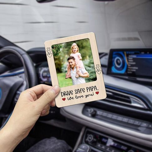 Drive Safe Papa Car Visor Photo Frame Gift from Daughter Son We Love You Picture Holder for Dad Grandpa Custom Keepsake for Father’s Day Birthday Rearview Mirror Decor Accessory for Him in Saudi Arabia
