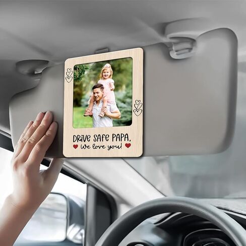Drive Safe Papa Car Visor Photo Frame Gift from Daughter Son We Love You Picture Holder for Dad Grandpa Custom Keepsake for Father’s Day Birthday Rearview Mirror Decor Accessory for Him in Saudi Arabia