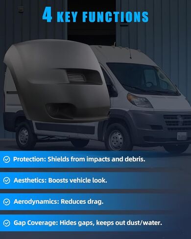 Front Right Passenger Bumper Corner Cover Side End Cap with Flare Molding Trim (No Fog Light) for 2014-2018 RAM Promaster 1500/2500/3500 (3.0L I4, 3.6L V6) Cargo Van 4 Door, Replace 1ZT91LAHAA in Saudi Arabia