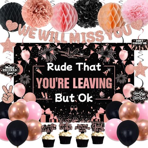 Farewell Party Decorations Women, Rude That You're Leaving But OK Rose Gold, We Will Miss You Banner Party Decorations Coworker Going Away RetIrement Party Farewell Goodbye Job Change Party Decor Set in Saudi Arabia