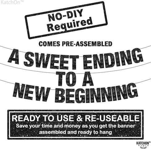 KatchOn, Glitter A Sweet Ending to a New Beginning Banner - Large 10 Feet, Pre - Strung | Black New Year Banner for New Years Decorations 2026 | New Years Eve Party Supplies 2026 | NYE Decorations 2026 in Saudi Arabia