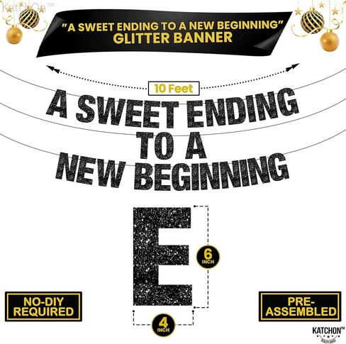 KatchOn, Glitter A Sweet Ending to a New Beginning Banner - Large 10 Feet, Pre - Strung | Black New Year Banner for New Years Decorations 2026 | New Years Eve Party Supplies 2026 | NYE Decorations 2026 in Saudi Arabia