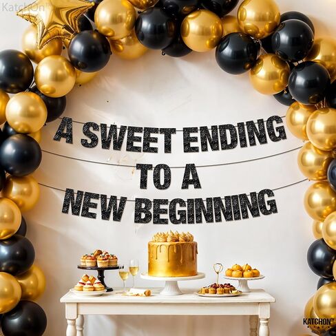 KatchOn, Glitter A Sweet Ending to a New Beginning Banner - Large 10 Feet, Pre - Strung | Black New Year Banner for New Years Decorations 2026 | New Years Eve Party Supplies 2026 | NYE Decorations 2026 in Saudi Arabia