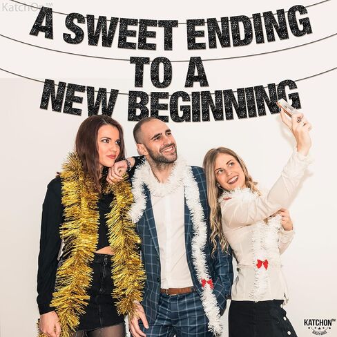 KatchOn, Glitter A Sweet Ending to a New Beginning Banner - Large 10 Feet, Pre - Strung | Black New Year Banner for New Years Decorations 2026 | New Years Eve Party Supplies 2026 | NYE Decorations 2026 in Saudi Arabia