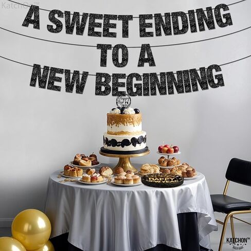KatchOn, Glitter A Sweet Ending to a New Beginning Banner - Large 10 Feet, Pre - Strung | Black New Year Banner for New Years Decorations 2026 | New Years Eve Party Supplies 2026 | NYE Decorations 2026 in Saudi Arabia