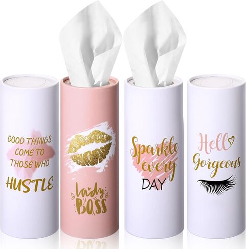 Yinder 4 Pcs Car Tissues Boxes Travel Cylinder Tissue Refill 7 x 2.6 Inch Large Capacity Car Tissues Cylinder Holder Hawaiian Floral Animal Round Tissue Box(Boss Lady Style) in Saudi Arabia