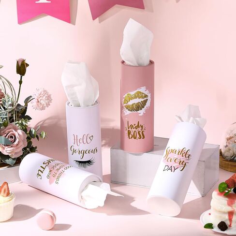 Yinder 4 Pcs Car Tissues Boxes Travel Cylinder Tissue Refill 7 x 2.6 Inch Large Capacity Car Tissues Cylinder Holder Hawaiian Floral Animal Round Tissue Box(Boss Lady Style) in Saudi Arabia