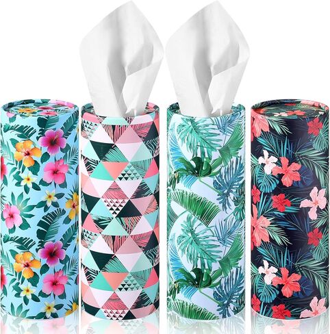 Yinder 4 Pcs Car Tissues Boxes Travel Cylinder Tissue Refill 7 x 2.6 Inch Large Capacity Car Tissues Cylinder Holder Hawaiian Floral Animal Round Tissue Box(Boss Lady Style) in Saudi Arabia