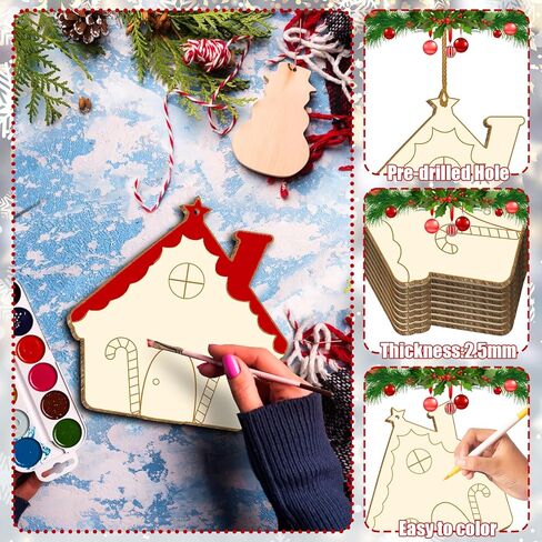 12 Pcs Christmas Photo Frame Picture Ornaments Wooden Christmas Picture Frame for Tree Decoration DIY Xmas Photo Frame Keepsakes Party Decorations in Saudi Arabia