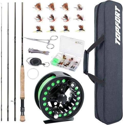 Fly Fishing Rod and Reel Combo, 4-Piece Fly Rod Kit with Complete Fly Fishing Gear: Fly Rod, Pre-Spooled Fly Fishing Reel, Fishing Flies, Leader, Forceps, Nipper and Carrying Case in Kuwait