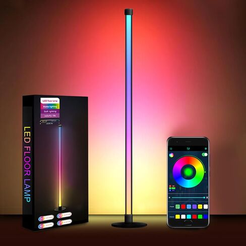 مصباح أرضي LED، ضوء زاوية RGB 63 بوصة مع مزامنة الموسيقى، تحكم ذكي في التطبيقات، 16 مليون لون، جهاز تحكم عن بعد لغرفة المعيشة وغرفة النوم وغرفة الألعاب (عبوة واحدة) in Kuwait