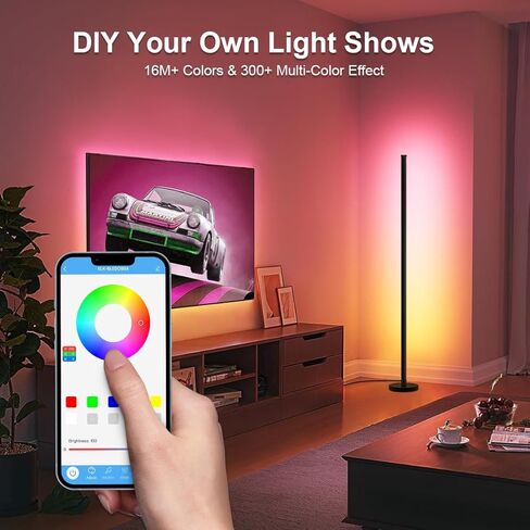 مصباح أرضي LED، ضوء زاوية RGB 63 بوصة مع مزامنة الموسيقى، تحكم ذكي في التطبيقات، 16 مليون لون، جهاز تحكم عن بعد لغرفة المعيشة وغرفة النوم وغرفة الألعاب (عبوة واحدة) in Kuwait