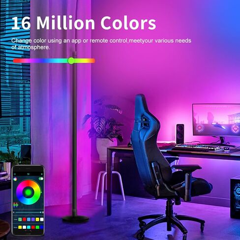 مصباح أرضي LED، ضوء زاوية RGB 63 بوصة مع مزامنة الموسيقى، تحكم ذكي في التطبيقات، 16 مليون لون، جهاز تحكم عن بعد لغرفة المعيشة وغرفة النوم وغرفة الألعاب (عبوة واحدة) in Kuwait