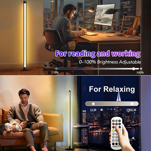 مصباح أرضي LED، ضوء زاوية RGB 63 بوصة مع مزامنة الموسيقى، تحكم ذكي في التطبيقات، 16 مليون لون، جهاز تحكم عن بعد لغرفة المعيشة وغرفة النوم وغرفة الألعاب (عبوة واحدة) in Kuwait