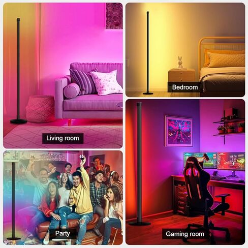مصباح أرضي LED، ضوء زاوية RGB 63 بوصة مع مزامنة الموسيقى، تحكم ذكي في التطبيقات، 16 مليون لون، جهاز تحكم عن بعد لغرفة المعيشة وغرفة النوم وغرفة الألعاب (عبوة واحدة) in Kuwait