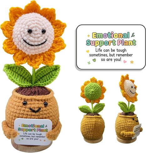 TUHNG & HYOO Emotional Support Crochet Positive Sunflower Plant Appreciation Messages Gifts, Positive Emotional Handmade Crochet Plant Decor Stuff Gifts for Women Men Friends in Saudi Arabia
