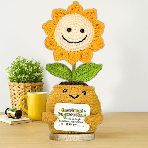 TUHNG & HYOO Emotional Support Crochet Positive Sunflower Plant Appreciation Messages Gifts, Positive Emotional Handmade Crochet Plant Decor Stuff Gifts for Women Men Friends in Saudi Arabia