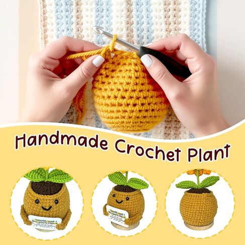 TUHNG & HYOO Emotional Support Crochet Positive Sunflower Plant Appreciation Messages Gifts, Positive Emotional Handmade Crochet Plant Decor Stuff Gifts for Women Men Friends in Saudi Arabia