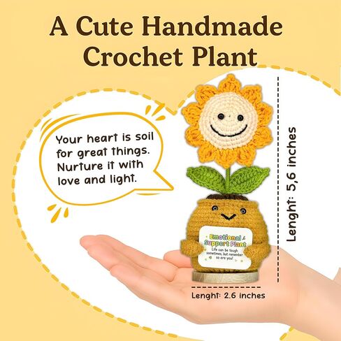 TUHNG & HYOO Emotional Support Crochet Positive Sunflower Plant Appreciation Messages Gifts, Positive Emotional Handmade Crochet Plant Decor Stuff Gifts for Women Men Friends in Saudi Arabia