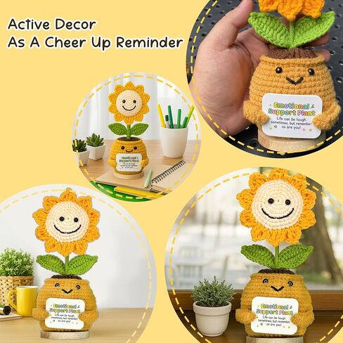 TUHNG & HYOO Emotional Support Crochet Positive Sunflower Plant Appreciation Messages Gifts, Positive Emotional Handmade Crochet Plant Decor Stuff Gifts for Women Men Friends in Saudi Arabia