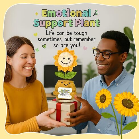 TUHNG & HYOO Emotional Support Crochet Positive Sunflower Plant Appreciation Messages Gifts, Positive Emotional Handmade Crochet Plant Decor Stuff Gifts for Women Men Friends in Saudi Arabia