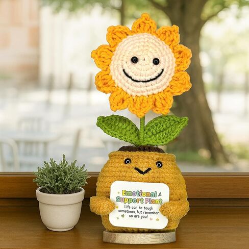 TUHNG & HYOO Emotional Support Crochet Positive Sunflower Plant Appreciation Messages Gifts, Positive Emotional Handmade Crochet Plant Decor Stuff Gifts for Women Men Friends in Saudi Arabia