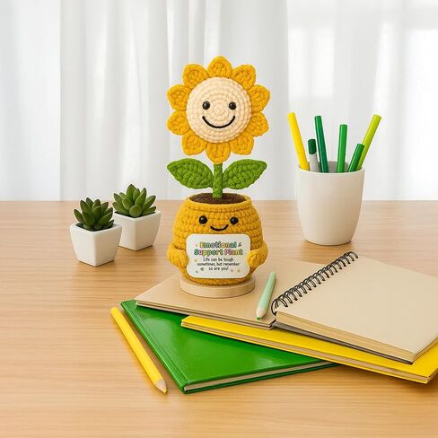 TUHNG & HYOO Emotional Support Crochet Positive Sunflower Plant Appreciation Messages Gifts, Positive Emotional Handmade Crochet Plant Decor Stuff Gifts for Women Men Friends in Saudi Arabia