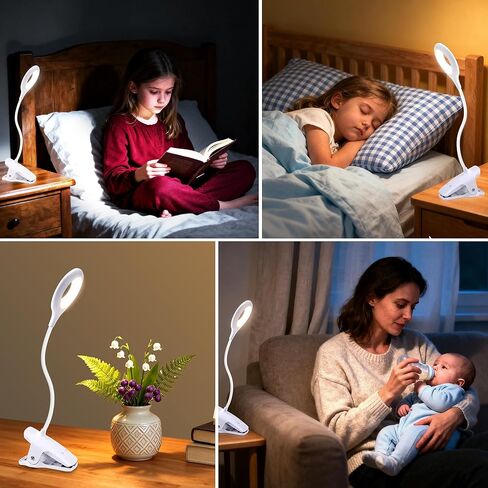 مصباح مكتب بمشبك LED على الضوء، 5 أوضاع و5 سطوع خافت للضوء، بطارية قابلة لإعادة الشحن، مشبك مرن على مصباح القراءة للسرير الأمامي والسرير بطابقين في الليل للأطفال (أسود) in Kuwait