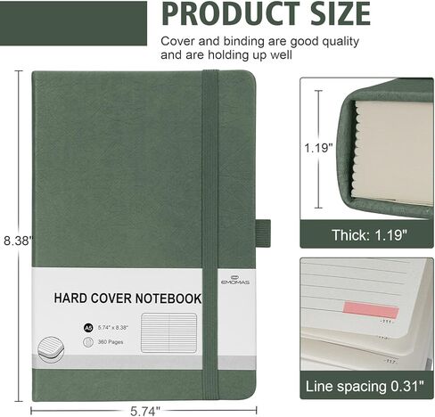 Lined Journal Notebook, 360 Numbered Pages(With page number), Thick Journal for Writing A5 College Ruled Notebook, 100gsm Lined Paper, Leather Hardcover, 5.75'' X 8.38''-Morandi Green in Kuwait