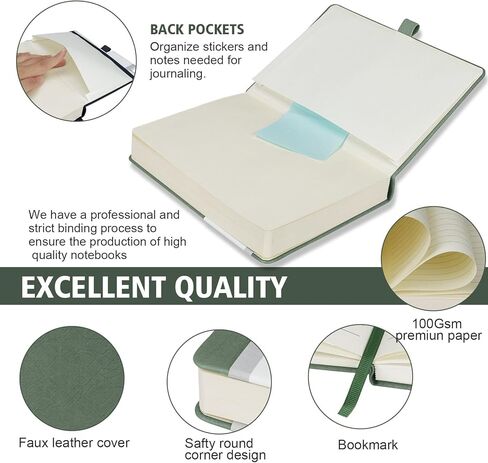 Lined Journal Notebook, 360 Numbered Pages(With page number), Thick Journal for Writing A5 College Ruled Notebook, 100gsm Lined Paper, Leather Hardcover, 5.75'' X 8.38''-Morandi Green in Kuwait