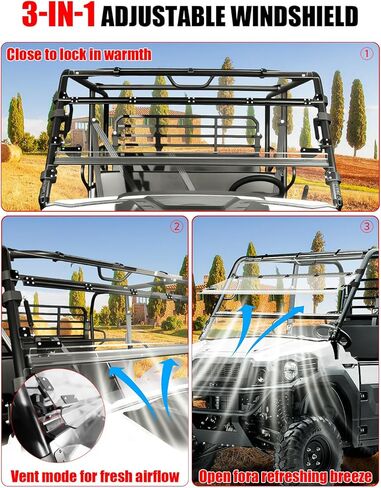Front Full Windshield for Kawasaki Mule Pro, Clear 1/5" Hard Coated Vented Full Windshield Scratch Resistant UTV Front Windscreen for Kawasaki Mule Pro FXT DXT DX FX 2015-2025 Accessories in Saudi Arabia