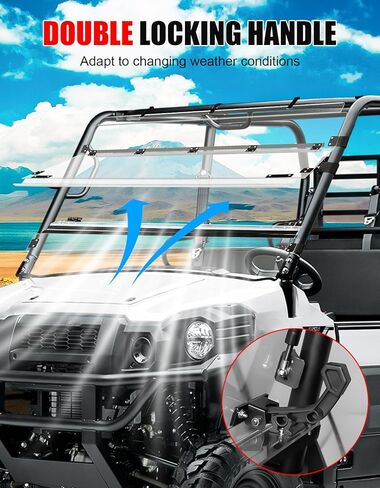 Front Full Windshield for Kawasaki Mule Pro, Clear 1/5" Hard Coated Vented Full Windshield Scratch Resistant UTV Front Windscreen for Kawasaki Mule Pro FXT DXT DX FX 2015-2025 Accessories in Saudi Arabia