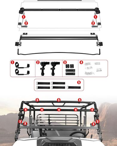 Front Full Windshield for Kawasaki Mule Pro, Clear 1/5" Hard Coated Vented Full Windshield Scratch Resistant UTV Front Windscreen for Kawasaki Mule Pro FXT DXT DX FX 2015-2025 Accessories in Saudi Arabia
