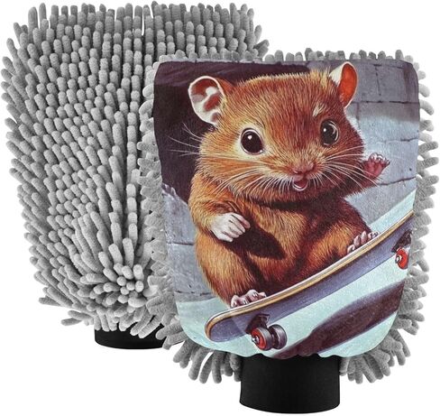 AIXIWAWA Skating Mouse Print Car Wash Mitt Washing Glove Scratch Free Water Absorbent 2 Pack Medium in Saudi Arabia