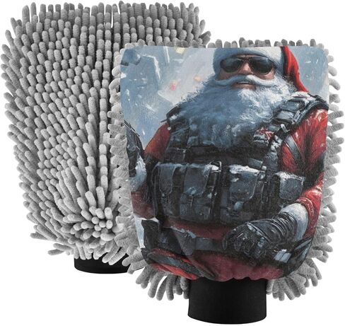AIXIWAWA Soldier Santa Print Car Wash Mitt Washing Glove Scratch Free Water Absorbent 2 Pack Medium in Saudi Arabia