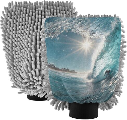 AIXIWAWA Surfing Print Car Wash Mitt Washing Glove Scratch Free Water Absorbent 2 Pack Large in Saudi Arabia