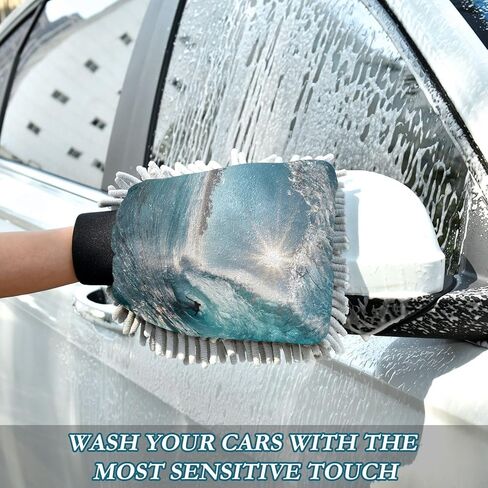 AIXIWAWA Surfing Print Car Wash Mitt Washing Glove Scratch Free Water Absorbent 2 Pack Large in Kuwait