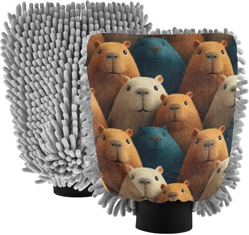 AIXIWAWA Capybara Pattern Print Car Wash Mitt Washing Glove Scratch Free Water Absorbent 2 Pack Large in Saudi Arabia