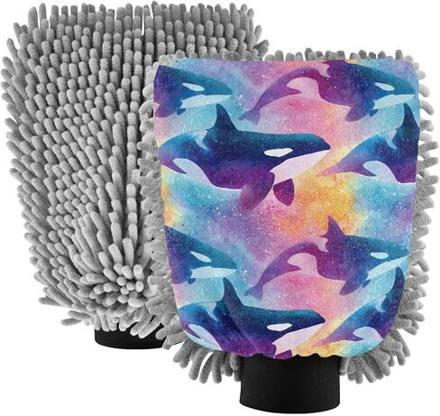 AIXIWAWA Neon Killer Whale Print Car Wash Mitt Washing Glove Scratch Free Water Absorbent 2 Pack Medium in Saudi Arabia