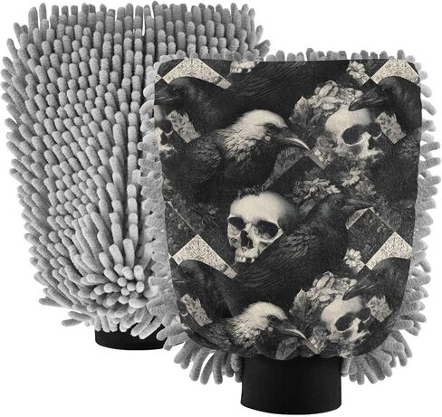 AIXIWAWA Gothic Skull Crow Print Car Wash Mitt Washing Glove Scratch Free Water Absorbent 2 Pack Large in Saudi Arabia