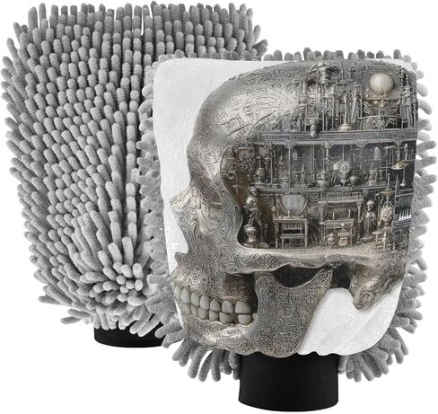 AIXIWAWA Skull Key Print Car Wash Mitt Washing Glove Scratch Free Water Absorbent 2 Pack Large in Saudi Arabia