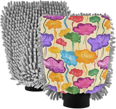 AIXIWAWA Abstract Floral Print Car Wash Mitt Washing Glove Scratch Free Water Absorbent 2 Pack Large in Saudi Arabia