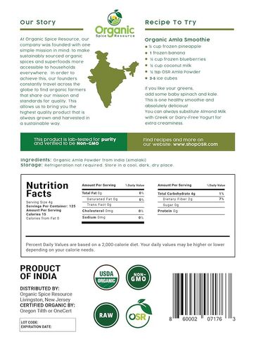 Organic Amla Powder | 8 oz (226g) | Amalaki, Non-GMO, 100% Raw from India, by SHOPOSR in Saudi Arabia