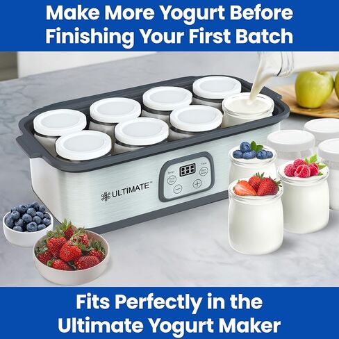 Ultimate Yogurt Jars - Make More Delicious Yogurt! 8 Count Small Glass Yogurt Containers With Lids - 100% BPA Free, Airtight & Dishwasher Safe! Perfect for Making Yoghurt, Oatmeal, Pudding or Jello in Kuwait