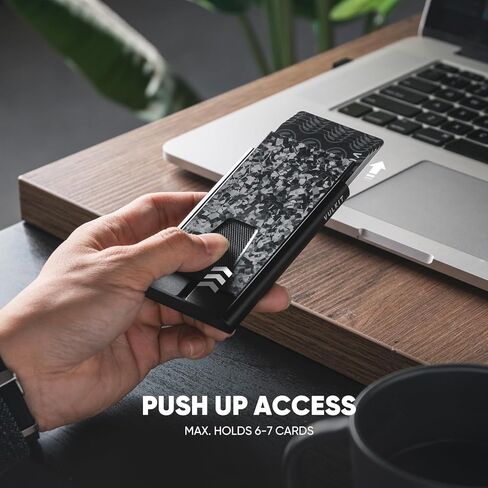 VULKIT POP UP Card Wallet with Airtag Holder and Money Clip, Metal Slim Credit Card Holder RFID Blocking, Black in Kuwait