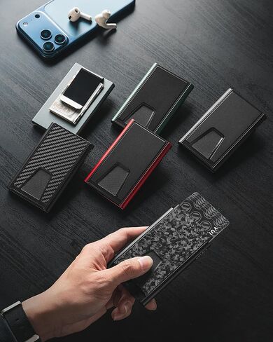 VULKIT POP UP Card Wallet with Airtag Holder and Money Clip, Metal Slim Credit Card Holder RFID Blocking, Black in Kuwait